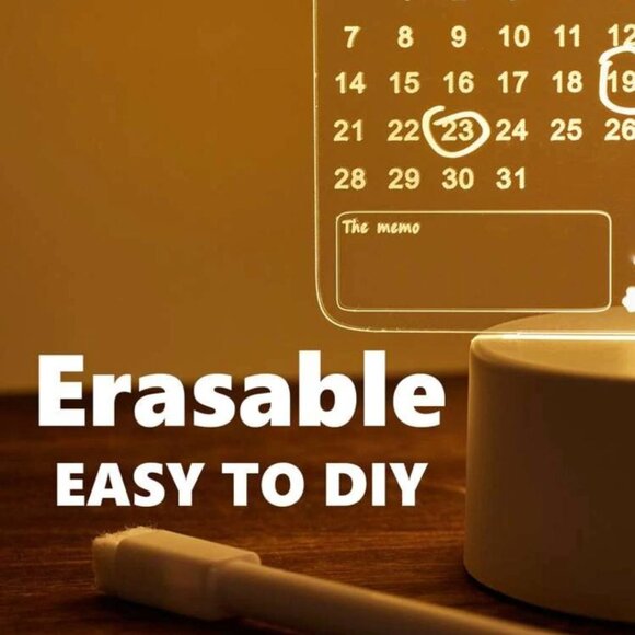 LED Acrylic Writing Board Calendar - USB Desk Lamp & Night Light | Multifunction - Picture 7 of 8